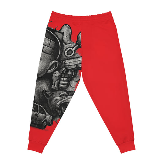 Red Urban Graffiti Joggers — Street Art Graphic Athletic Pants