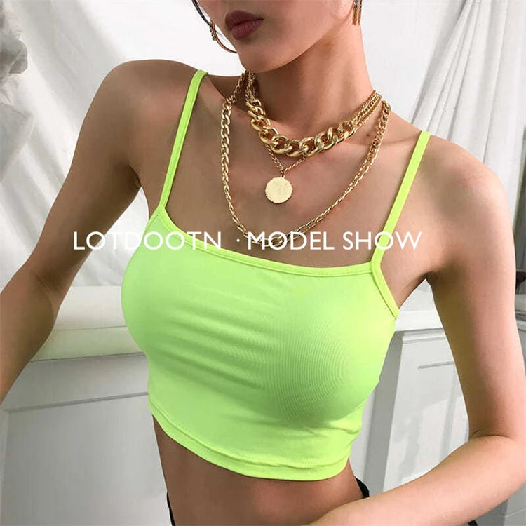 LOTDOOTN Women Sexy Backless Fashion Vest Green Fluorescent Camisole Women Nylon Tops Women Athletic Spandex Tops Women Camis