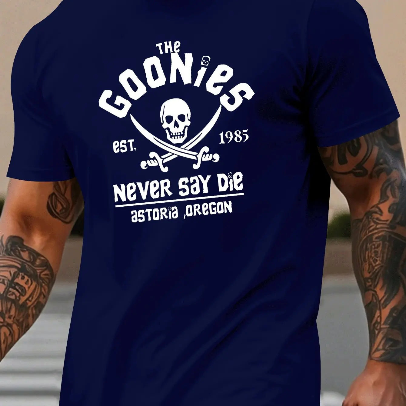 Men's summer 100% pure cotton fashionable casual loose goonies graphic printed round neck short sleeved T-shirt top