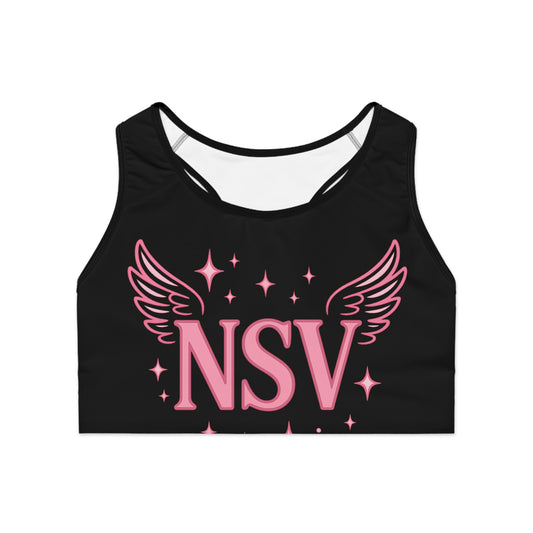 NSV Winged Logo Sports Bra — Pink Sparkle Athletic Crop Top