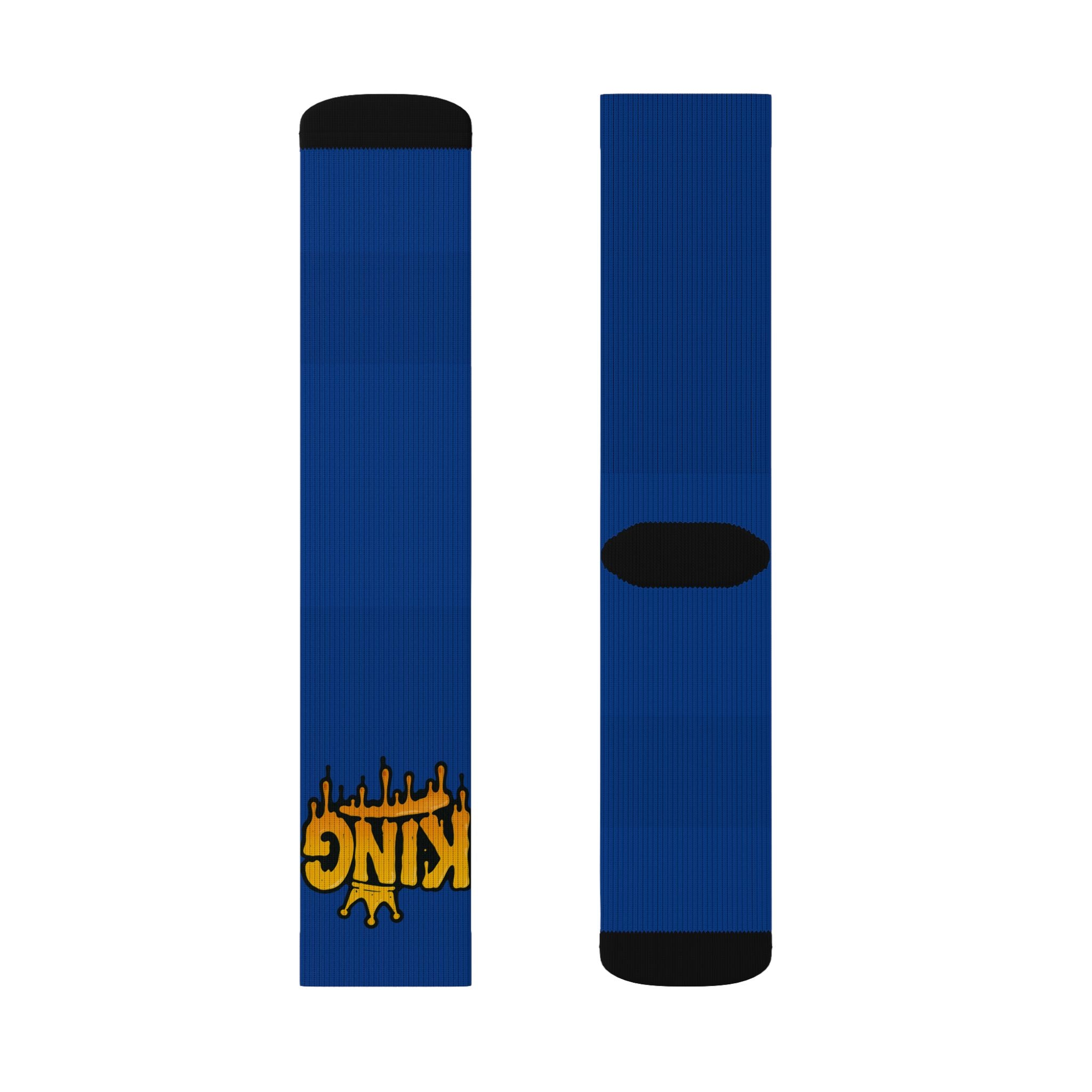 Blue 'King' Drip Sublimation Socks – Novelty Crew Socks for Streetwear & Gifts