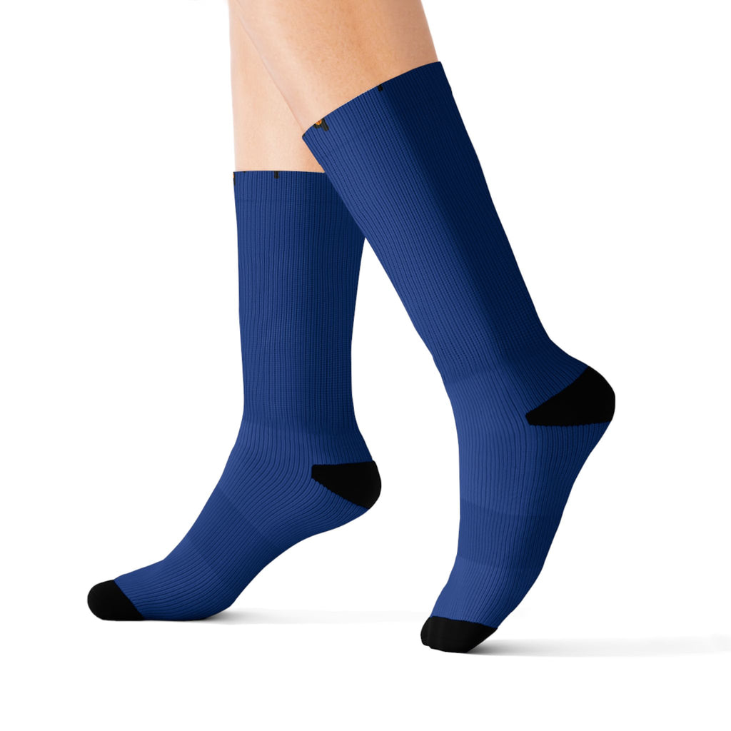 Blue 'King' Drip Sublimation Socks – Novelty Crew Socks for Streetwear & Gifts