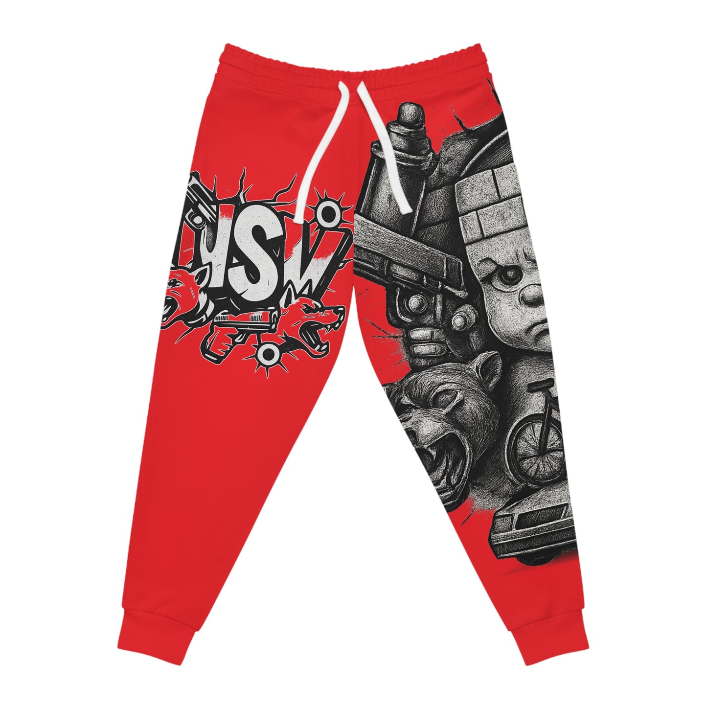 Red Urban Graffiti Joggers — Street Art Graphic Athletic Pants