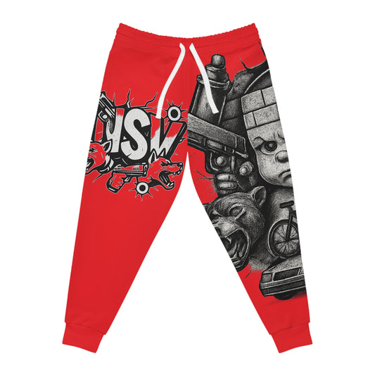 Red Urban Graffiti Joggers — Street Art Graphic Athletic Pants