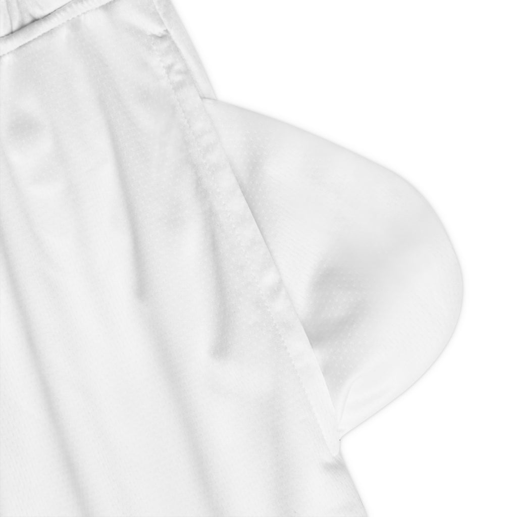 Drippy Heart Basketball Shorts — White AOP Athletic Shorts with Melted Heart & N&N Claw Design