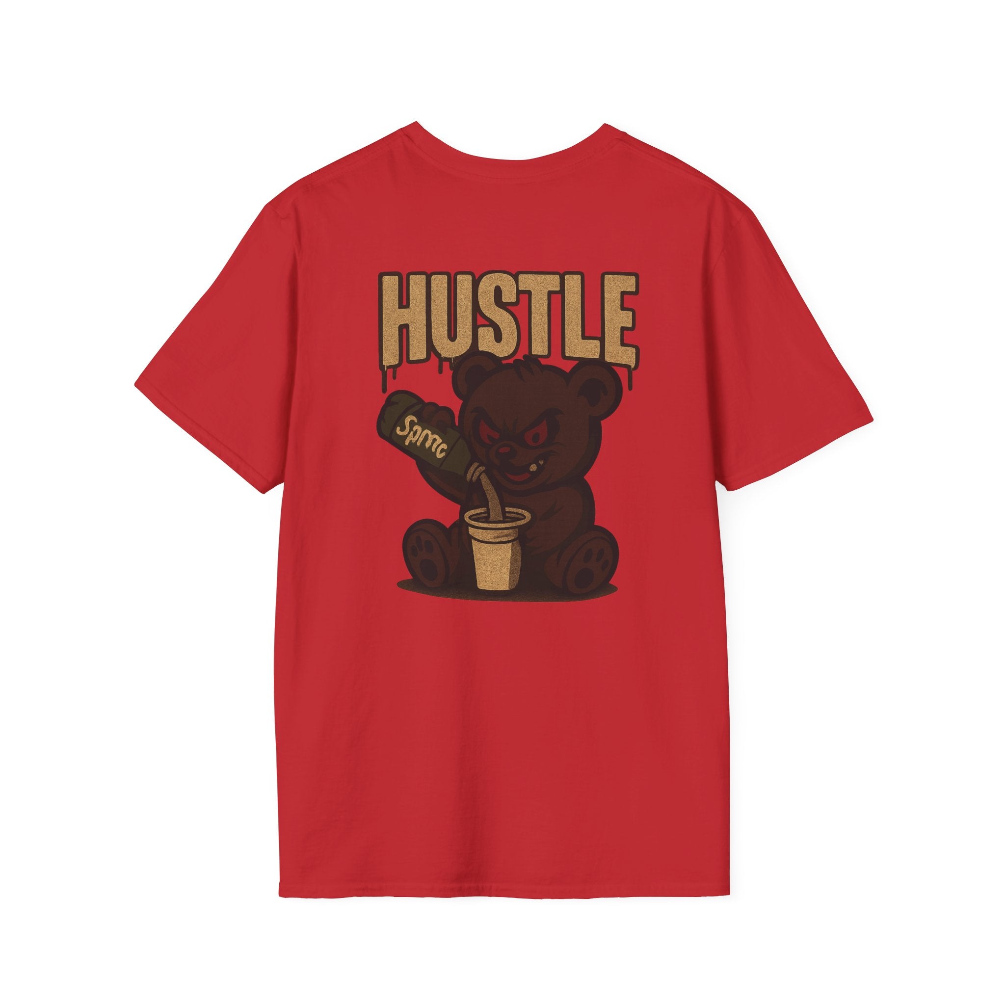 Hustle Bear T‑Shirt — 'HUSTLE' Graphic Tee with Fierce Bear Sipping Coffee