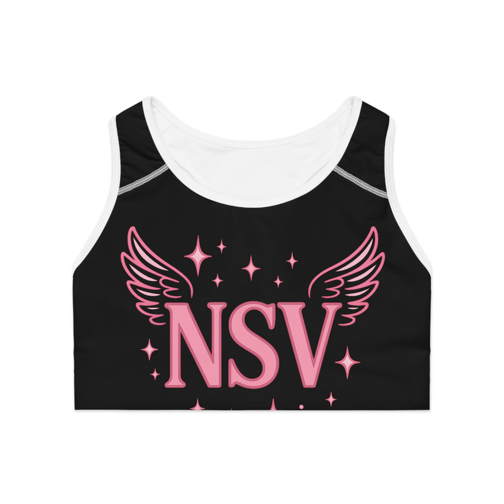 NSV Winged Logo Sports Bra — Pink Sparkle Athletic Crop Top