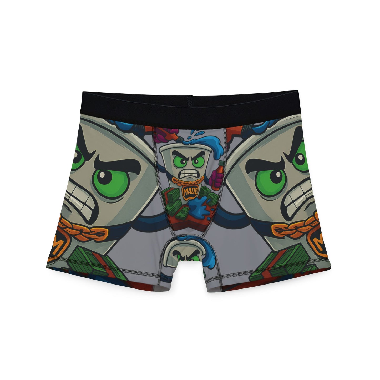 Hip-Hop Soda Character Boxer Briefs — Cartoon Money & Chain Men's Boxers