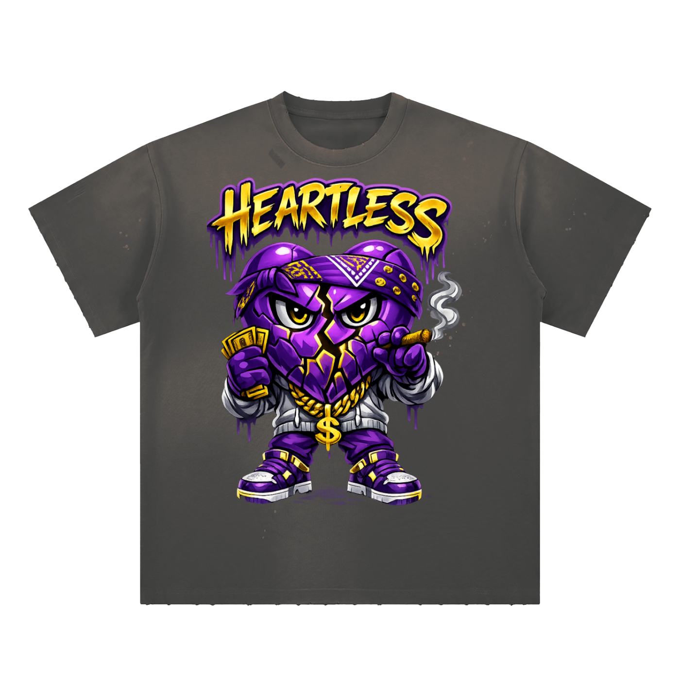 heartless Hand-Frayed Sunfade Paint Splatter T-Shirt