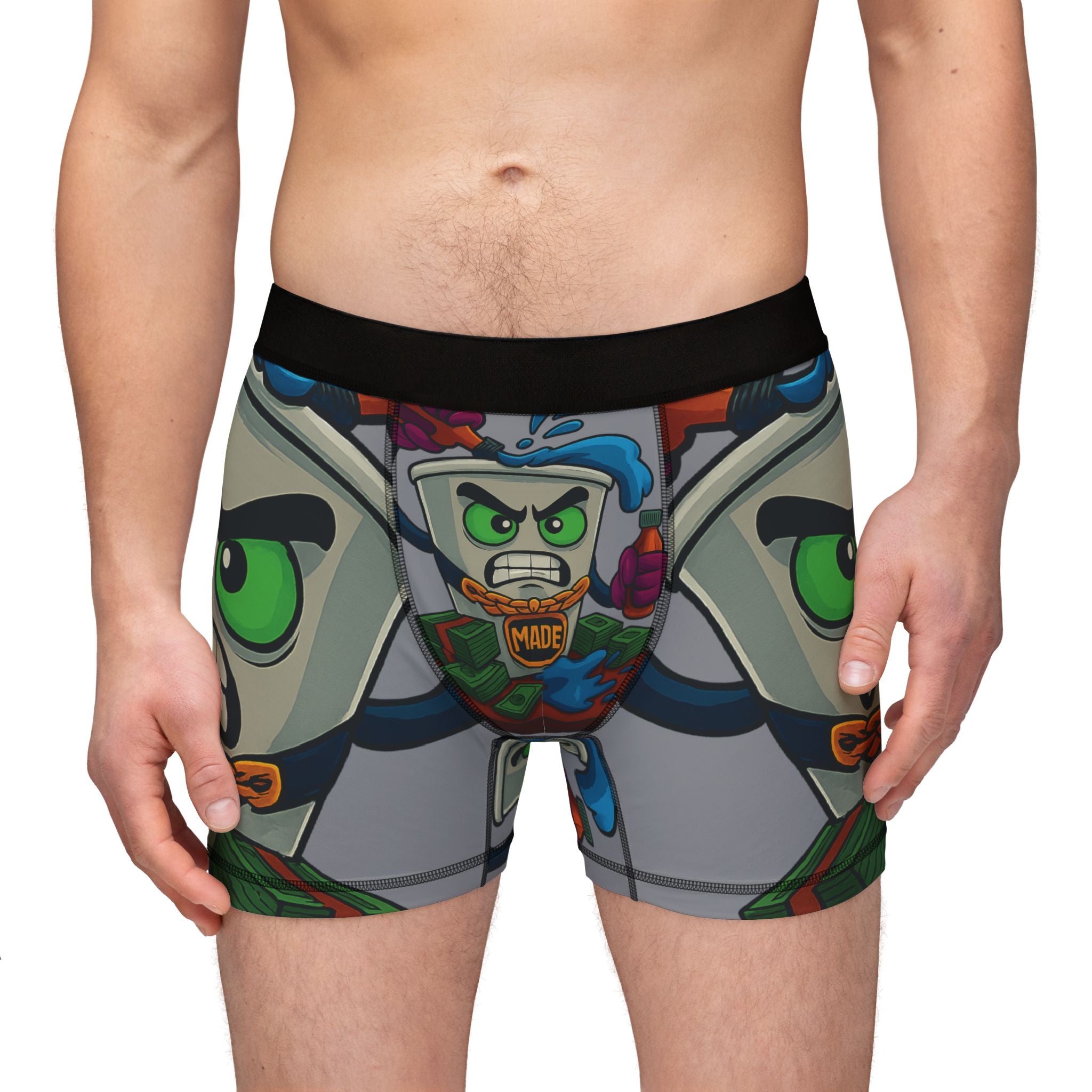 Hip-Hop Soda Character Boxer Briefs — Cartoon Money & Chain Men's Boxers