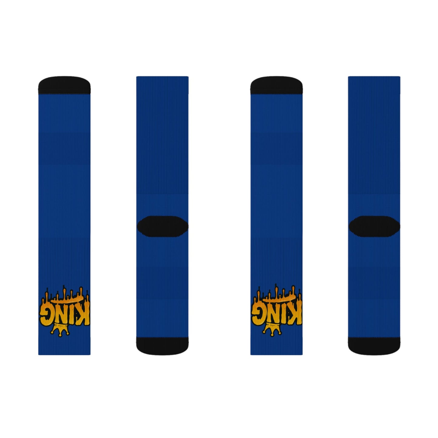 Blue 'King' Drip Sublimation Socks – Novelty Crew Socks for Streetwear & Gifts
