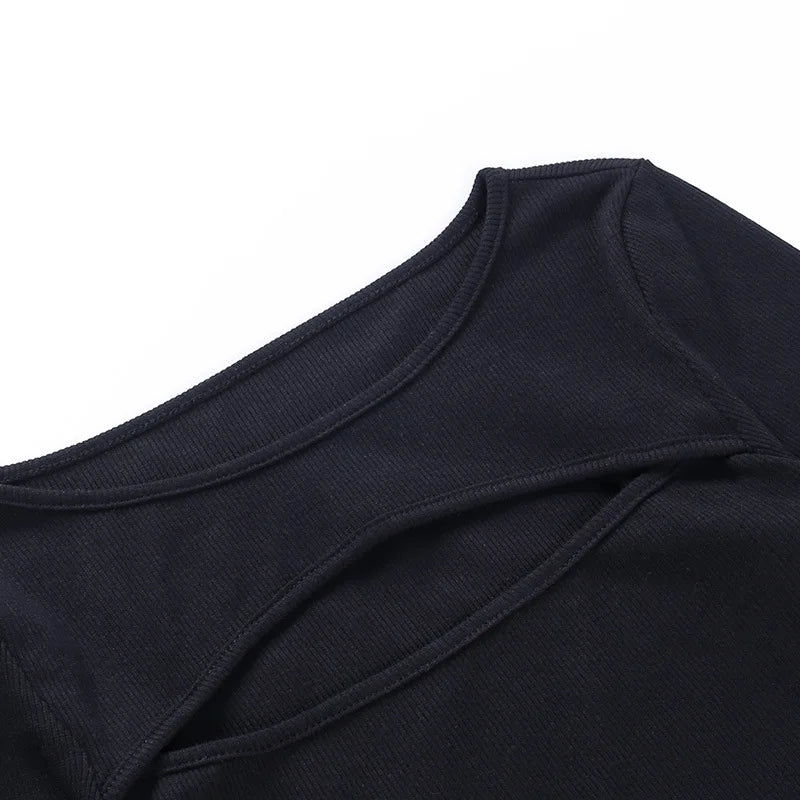 Autumn Women tshirt Hollow Out Solid Black White Long Sleeve Knitted Tee Tops Casual Slim O Neck 2020 Fashion t shirt
