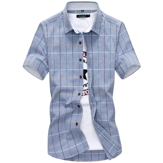 Plaid shirts Men 2026 New Fashion 100% Cotton Short Sleeved Summer Casual Men Shirt  camisa masculina Mens Dress Shirts