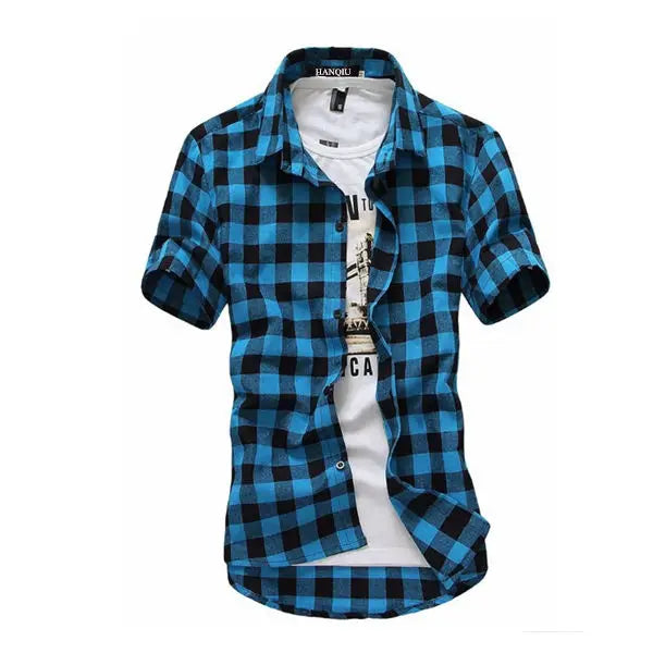 Red And Black Plaid Shirt Men Shirts 2026 New Summer Fashion Chemise Homme Mens Checkered Shirts Short Sleeve Shirt Men Blouse