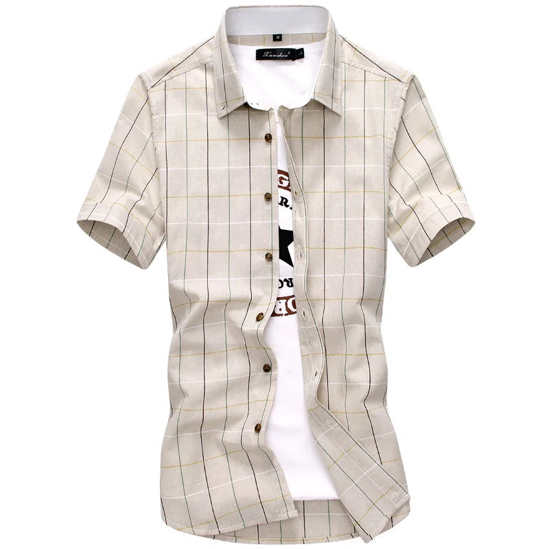 Plaid shirts Men 2026 New Fashion 100% Cotton Short Sleeved Summer Casual Men Shirt  camisa masculina Mens Dress Shirts