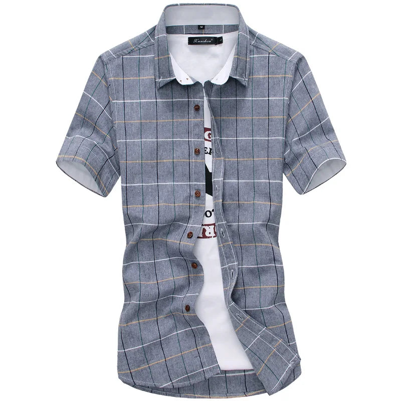 Plaid shirts Men 2026 New Fashion 100% Cotton Short Sleeved Summer Casual Men Shirt  camisa masculina Mens Dress Shirts
