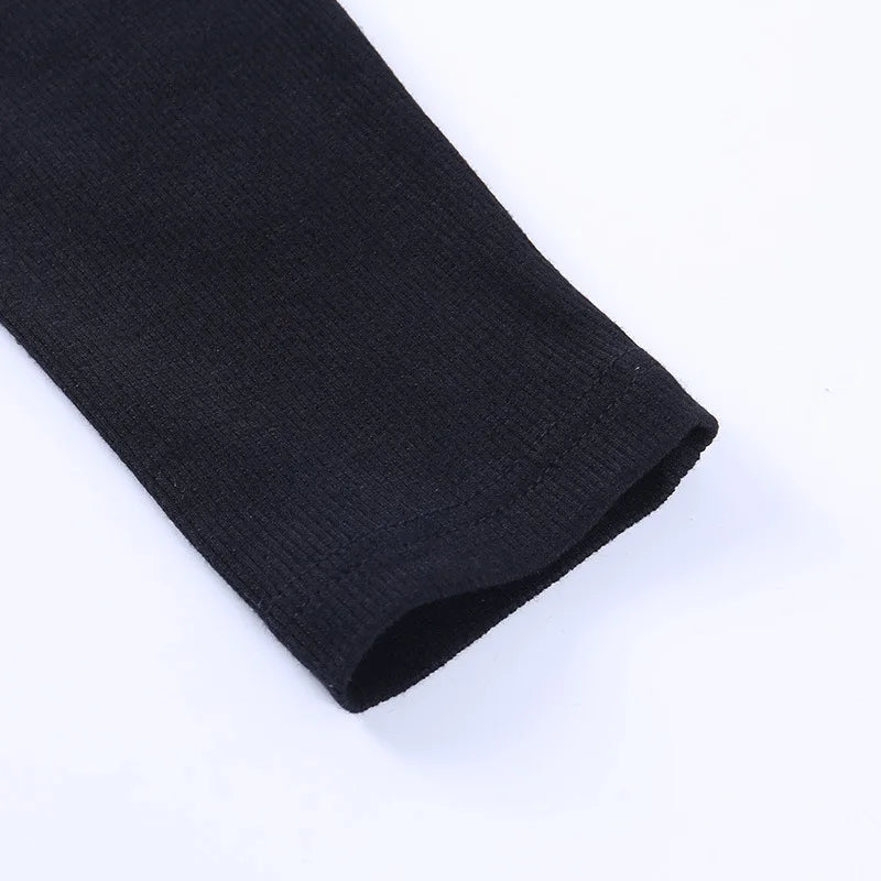 Autumn Women tshirt Hollow Out Solid Black White Long Sleeve Knitted Tee Tops Casual Slim O Neck 2020 Fashion t shirt