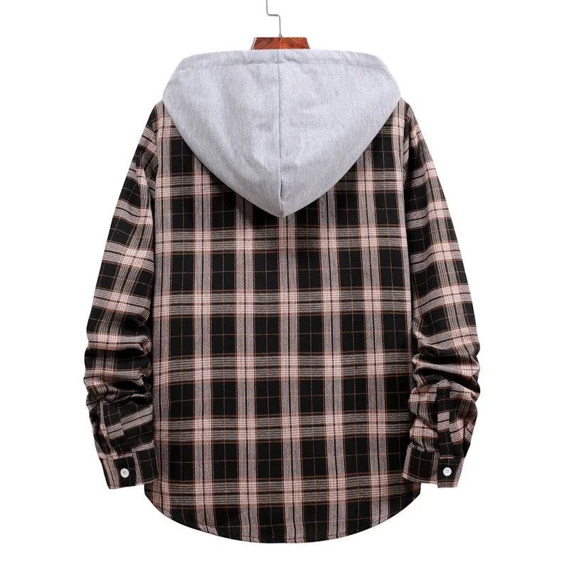 New 2026 Men's Plaid Hooded Shirts Loose Casual Men Jacket Shirt Comfortable Long Sleeve Sport Hooded Coats Men's Daily Clothing