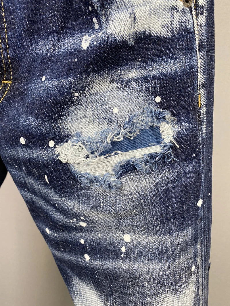 NEW Men Jeans HOLE Printed Coolguy Beggar Denim Long Pants Straight Pockets Hole Button blue jeans pant FOR husband