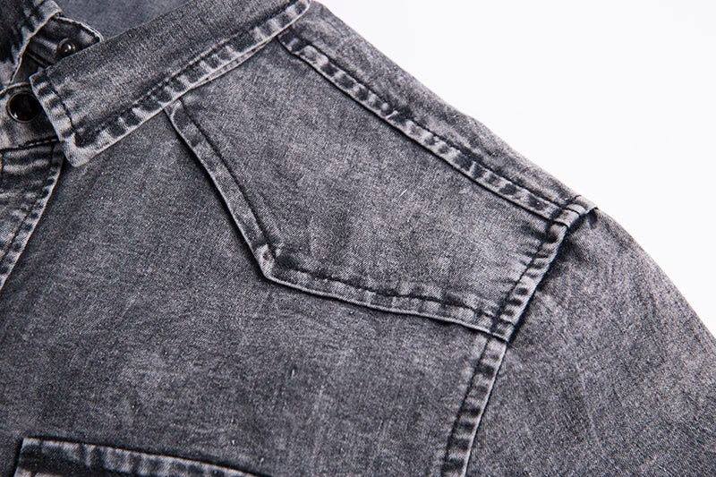 New Men's Fashion Short Sleeve Denim Shirt Soft Solid Color Slim Fit Cowboy Top for Men