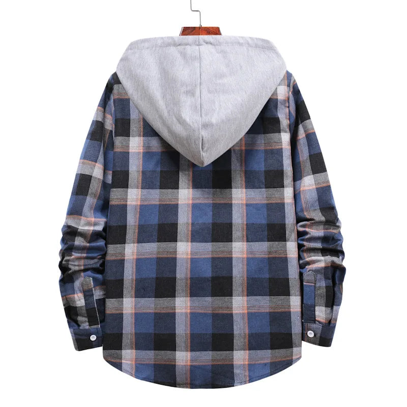 New 2026 Men's Plaid Hooded Shirts Loose Casual Men Jacket Shirt Comfortable Long Sleeve Sport Hooded Coats Men's Daily Clothing