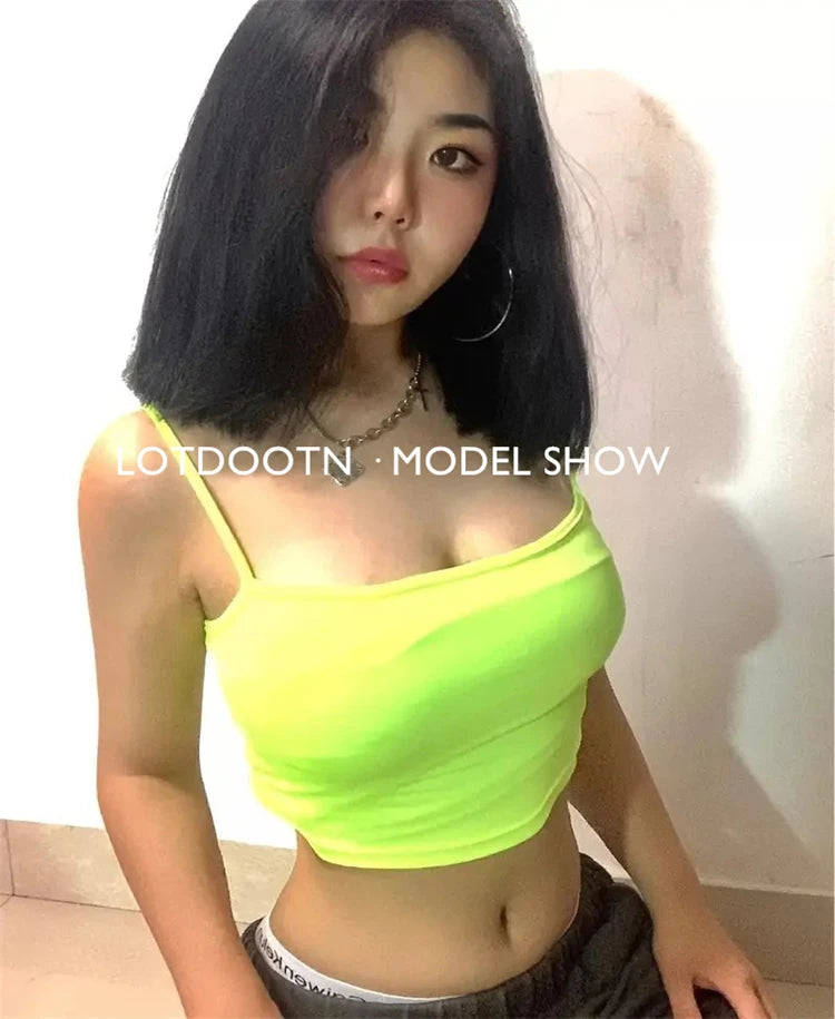 LOTDOOTN Women Sexy Backless Fashion Vest Green Fluorescent Camisole Women Nylon Tops Women Athletic Spandex Tops Women Camis