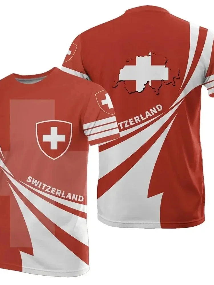 Fashion New Swiss Flag Graphic 3D Print T-shirt Swiss National Emblem Men’s Sports Tops  National Day Gifts Personalized Tee