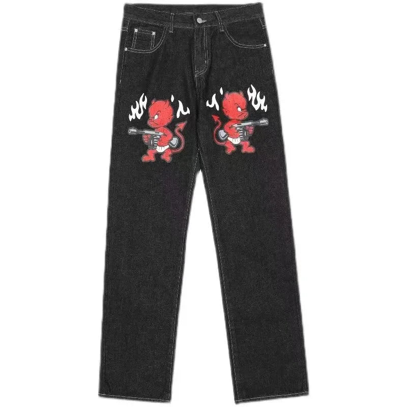 2026 Popular Flash Element White Series Simple Baggy Denim Pants Cross Pattern Niche Fashion Y2k New Straight Leg Jeans