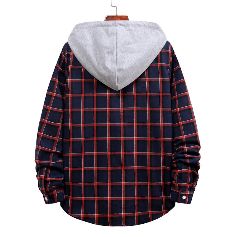 New 2026 Men's Plaid Hooded Shirts Loose Casual Men Jacket Shirt Comfortable Long Sleeve Sport Hooded Coats Men's Daily Clothing