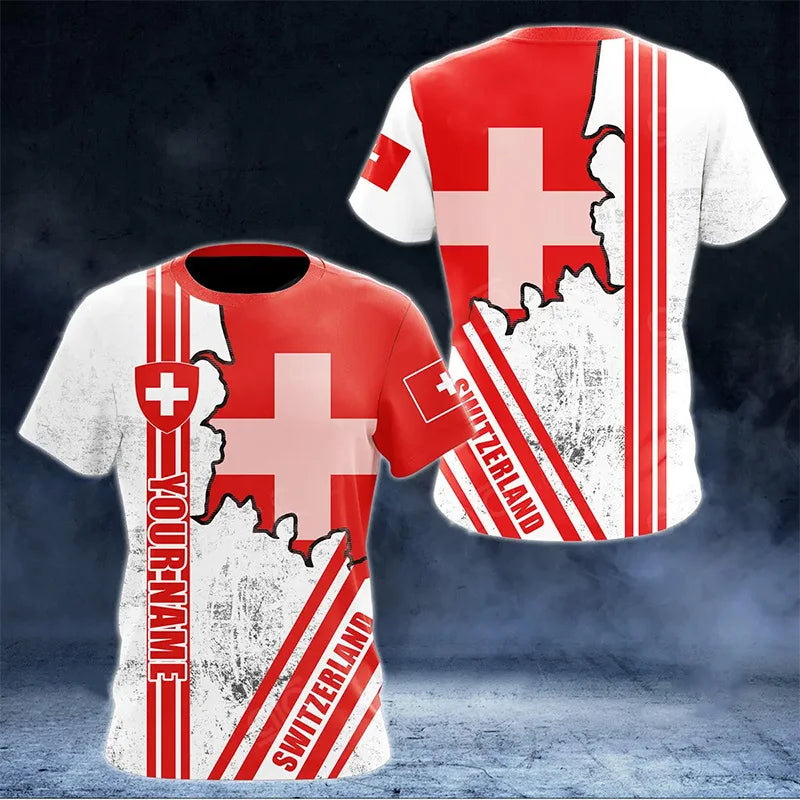 Fashion New Swiss Flag Graphic 3D Print T-shirt Swiss National Emblem Men’s Sports Tops  National Day Gifts Personalized Tee