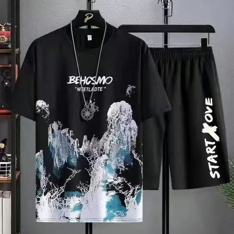 2024 Summer quick-drying Suit for Men Fashion Comfortable Short sleeved T-shirts+Shorts 2-piece Set Tracksuit gym clothing men