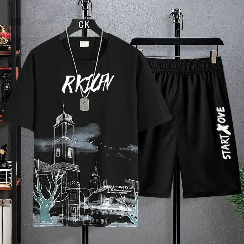 2024 Summer quick-drying Suit for Men Fashion Comfortable Short sleeved T-shirts+Shorts 2-piece Set Tracksuit gym clothing men