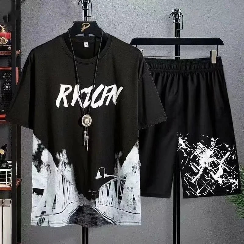 2024 Summer quick-drying Suit for Men Fashion Comfortable Short sleeved T-shirts+Shorts 2-piece Set Tracksuit gym clothing men