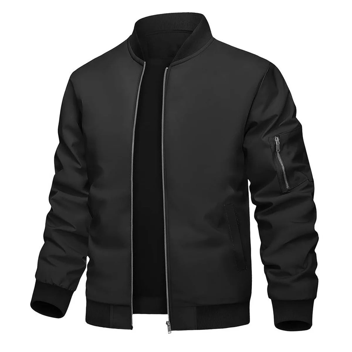 New Spring Men's Windbreaker Jacket, Solid Color with Zipper Pockets, Casual Sports Outdoor Daily Wear