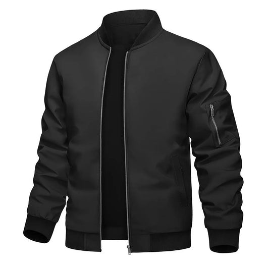 New Spring Men's Windbreaker Jacket, Solid Color with Zipper Pockets, Casual Sports Outdoor Daily Wear