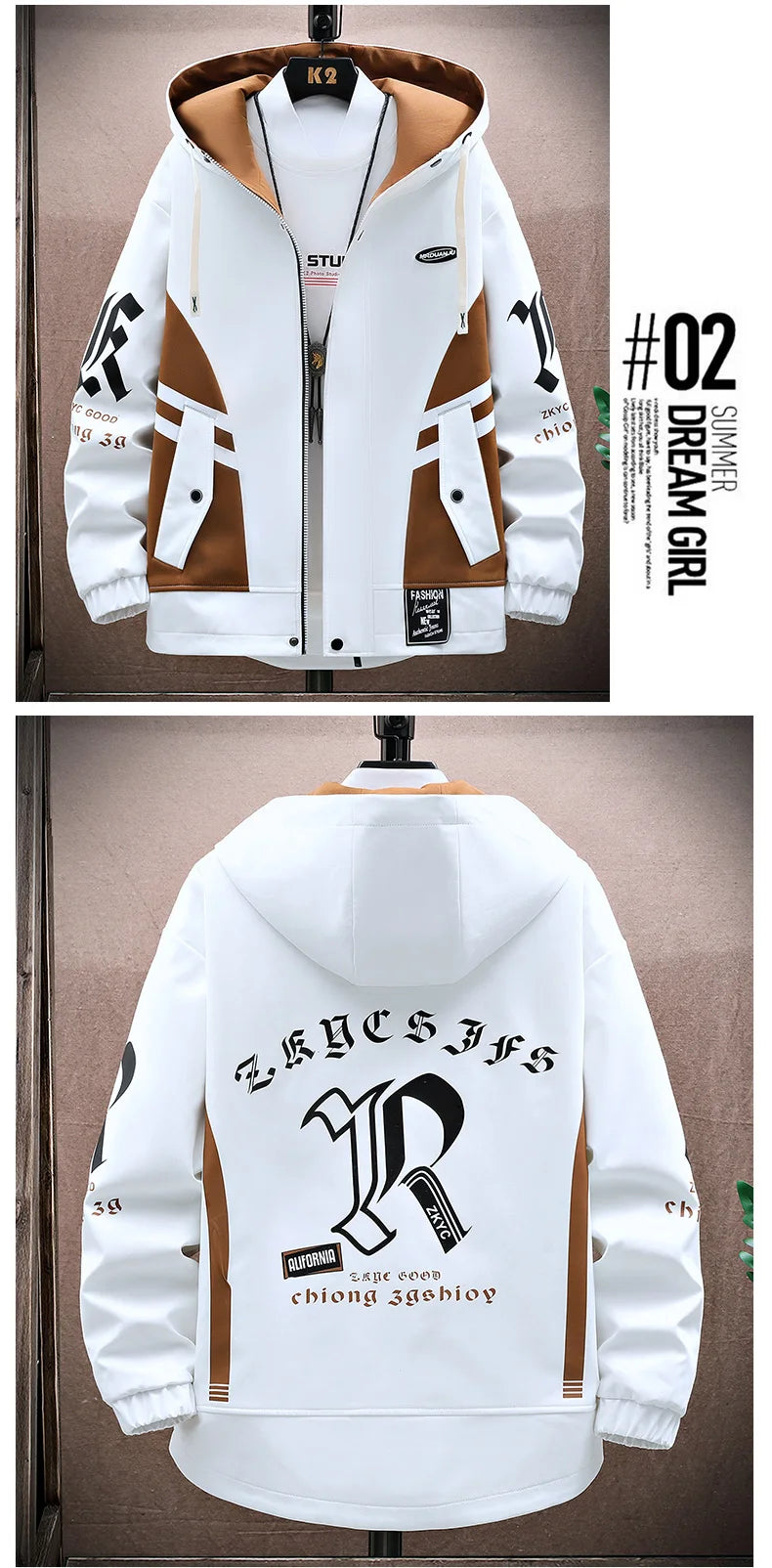 Men's Casual Hooded Jackets Autumn Patchwork Thin Coats Outwear Top Windbreaker Streetwear Clothing Plus Size