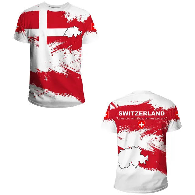 Fashion New Swiss Flag Graphic 3D Print T-shirt Swiss National Emblem Men’s Sports Tops  National Day Gifts Personalized Tee