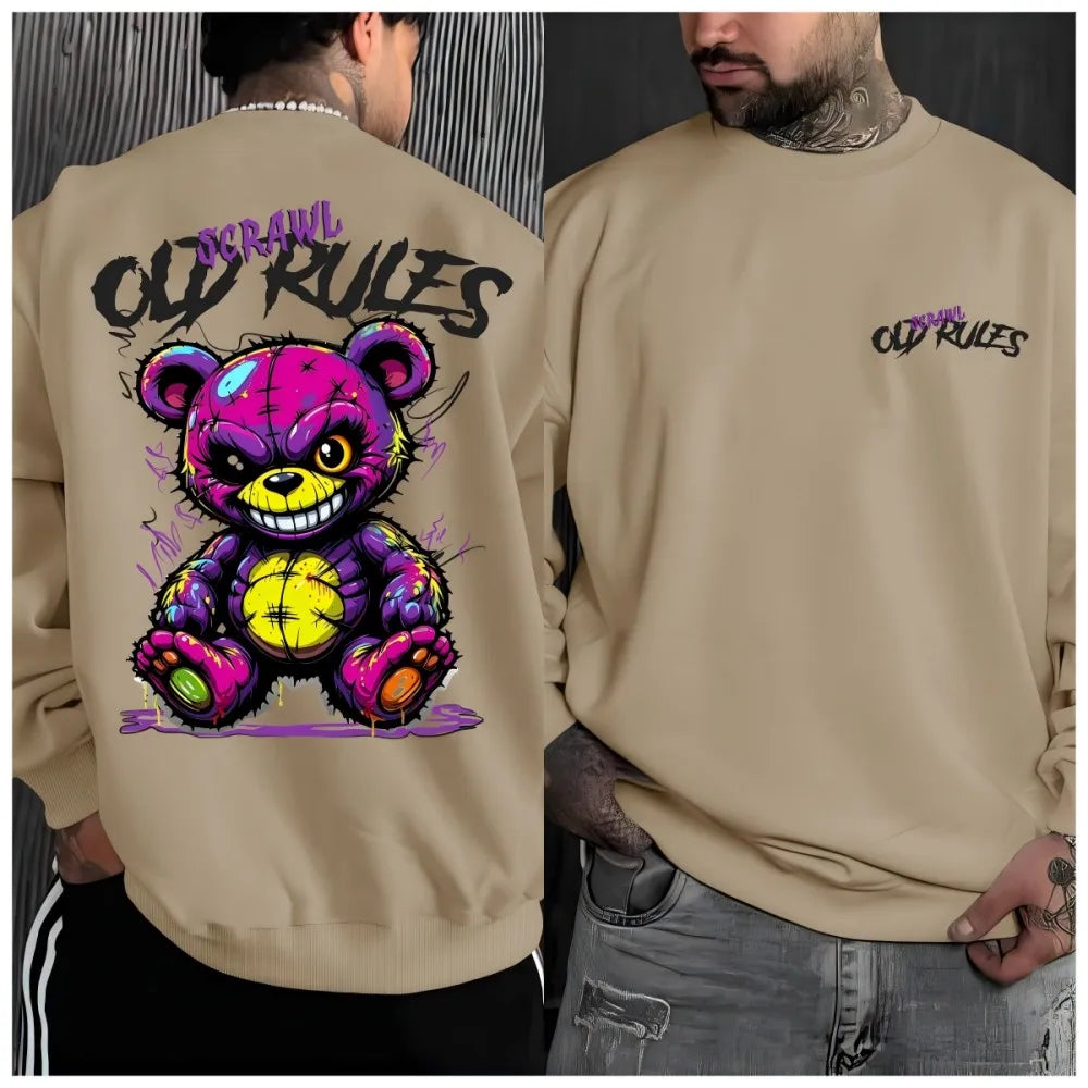 New Men's Autumn Personalized Evil Bear Letter Printed Comfortable Soft Long Sleeve T-shirt Outdoor Street Style Top