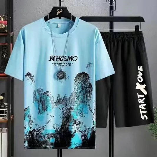 2024 Summer quick-drying Suit for Men Fashion Comfortable Short sleeved T-shirts+Shorts 2-piece Set Tracksuit gym clothing men