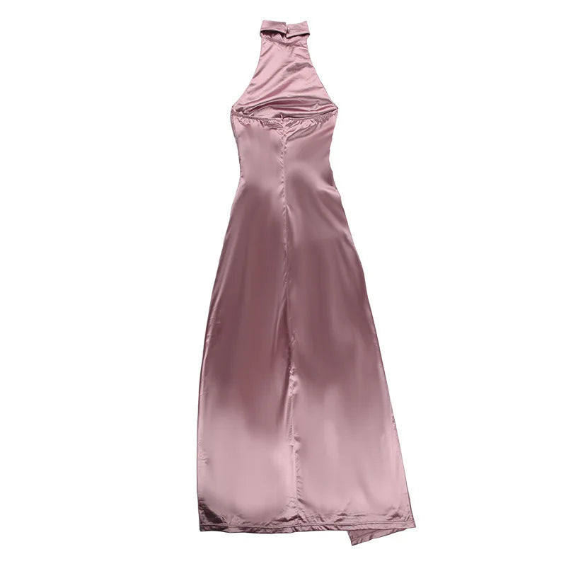 Women Dress Elegant Long Dresses Party Night Dress Women Dresses Woman Female Stand Collar Hanging Neck Sexy Slim Fit Slit