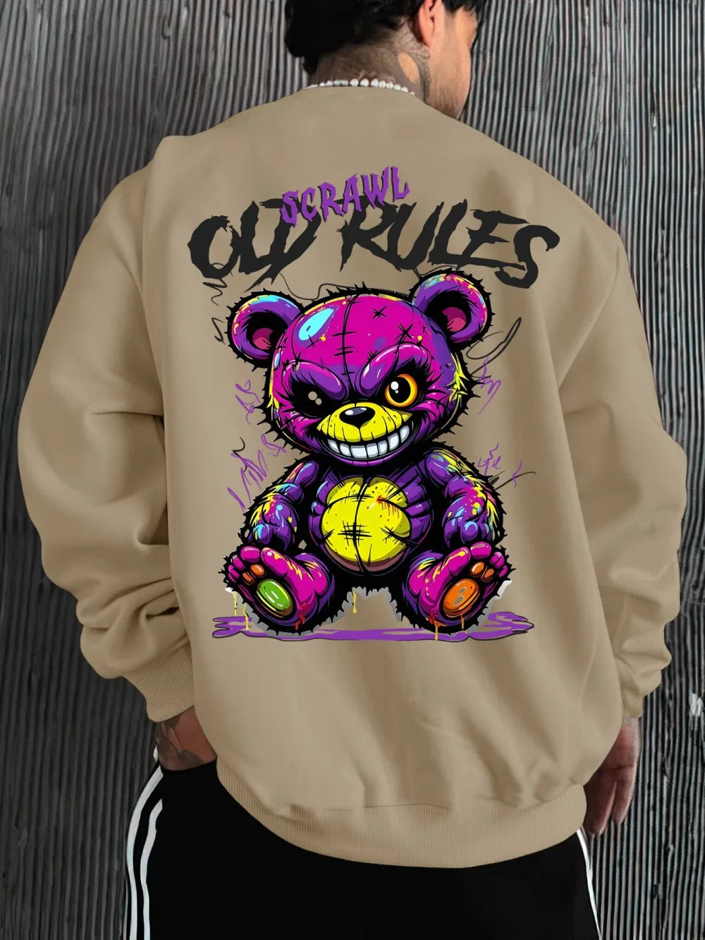 New Men's Autumn Personalized Evil Bear Letter Printed Comfortable Soft Long Sleeve T-shirt Outdoor Street Style Top