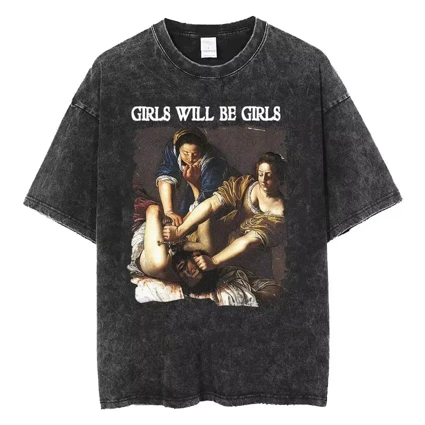 Women Are Born To Serve Men Feminist Funny Meme T Shirt 90s Roman Style Art T-shirts Casual Loose Oversized TShirts Unisex