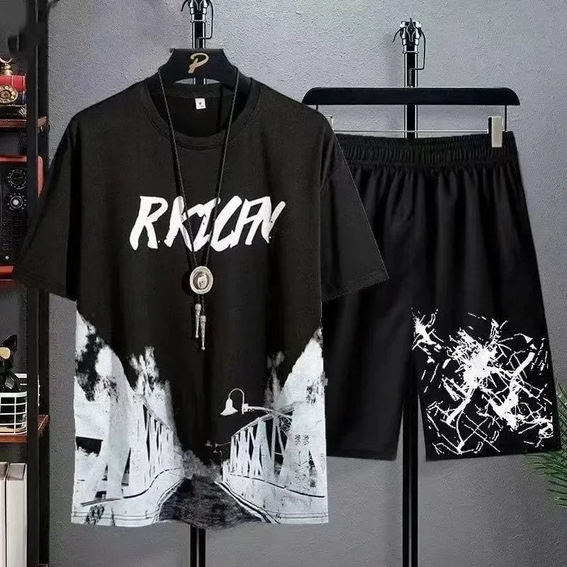 2024 Summer quick-drying Suit for Men Fashion Comfortable Short sleeved T-shirts+Shorts 2-piece Set Tracksuit gym clothing men
