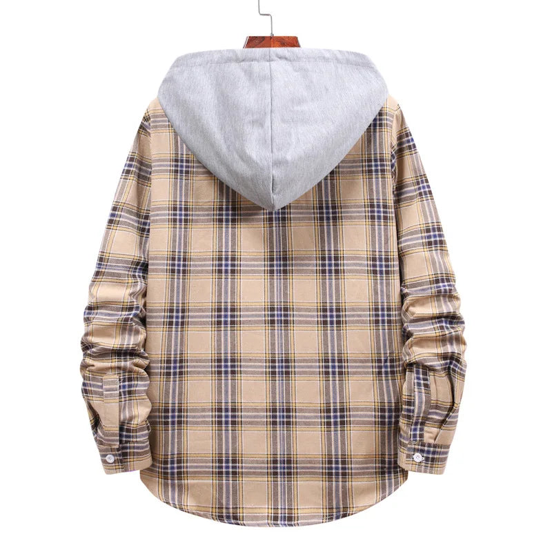 New 2026 Men's Plaid Hooded Shirts Loose Casual Men Jacket Shirt Comfortable Long Sleeve Sport Hooded Coats Men's Daily Clothing