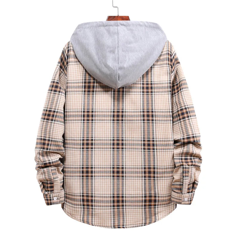 New 2026 Men's Plaid Hooded Shirts Loose Casual Men Jacket Shirt Comfortable Long Sleeve Sport Hooded Coats Men's Daily Clothing
