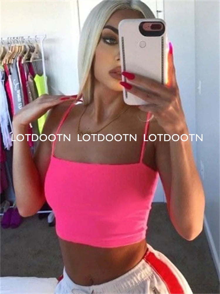 LOTDOOTN Women Sexy Backless Fashion Vest Green Fluorescent Camisole Women Nylon Tops Women Athletic Spandex Tops Women Camis