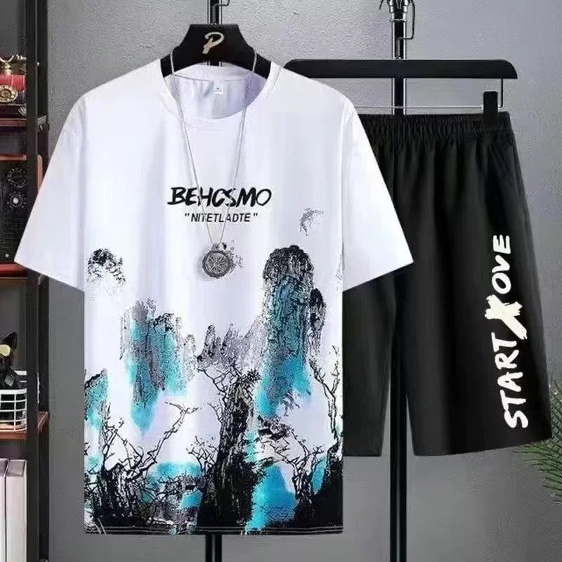 2024 Summer quick-drying Suit for Men Fashion Comfortable Short sleeved T-shirts+Shorts 2-piece Set Tracksuit gym clothing men