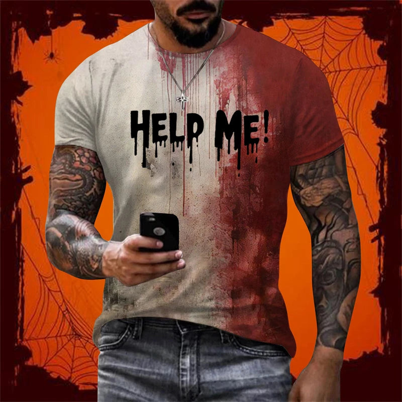 Funny Halloween Holiday Party T Shirt For Men Blood Design Graphic T Shirts Cosplay Bloody Female Tee Horror Hoody Boy Tshirt