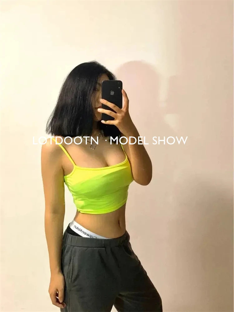 LOTDOOTN Women Sexy Backless Fashion Vest Green Fluorescent Camisole Women Nylon Tops Women Athletic Spandex Tops Women Camis