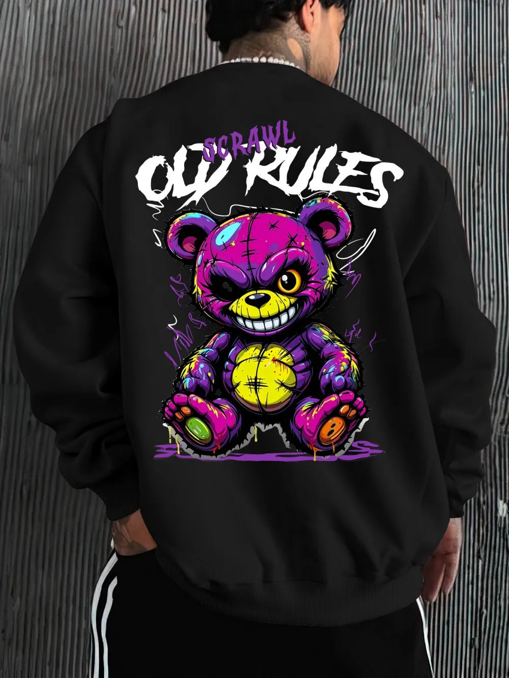 New Men's Autumn Personalized Evil Bear Letter Printed Comfortable Soft Long Sleeve T-shirt Outdoor Street Style Top